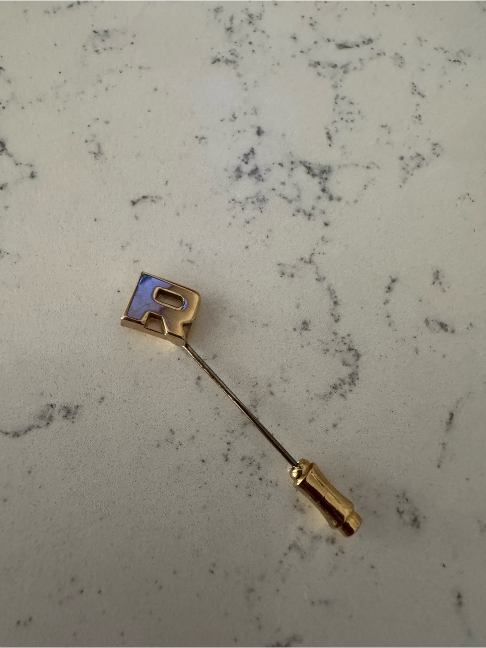 Gold Tone 'R' Stick Pin with Blue Accent